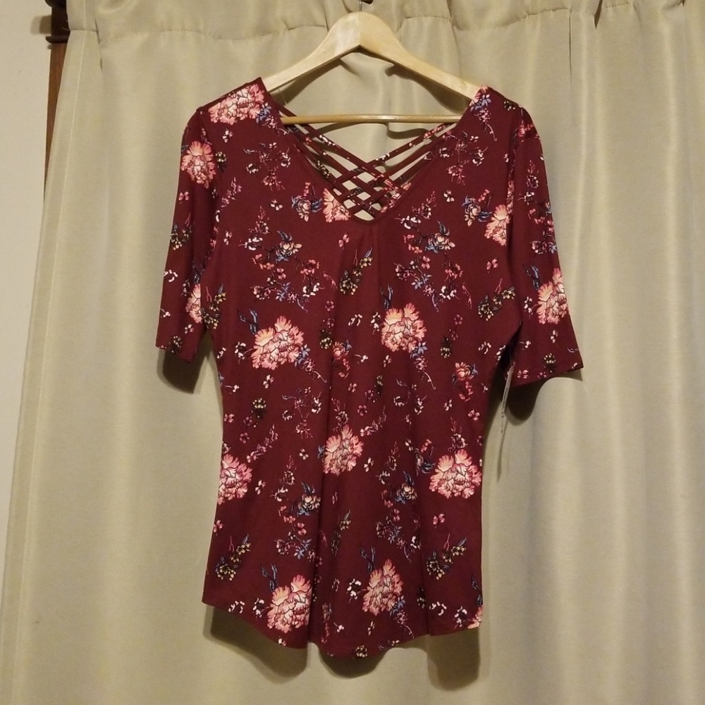 No Boundaries Burgundy Floral Shirt XL